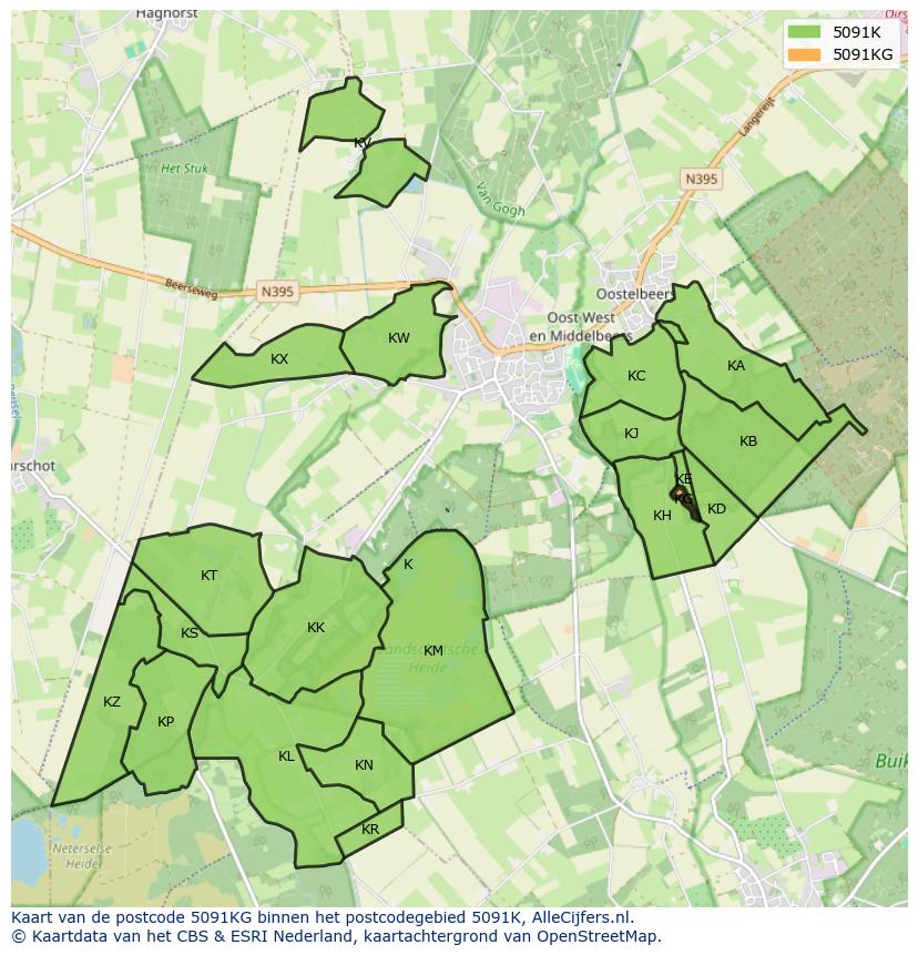 Afbeelding van het postcodegebied 5091 KG op de kaart.