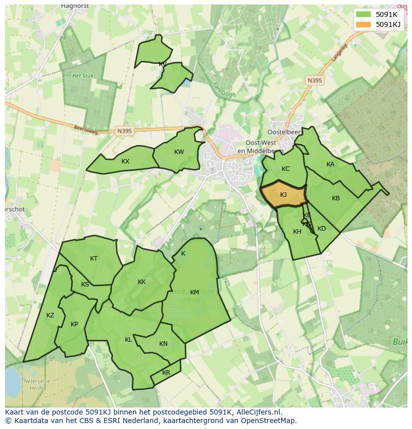 Afbeelding van het postcodegebied 5091 KJ op de kaart.