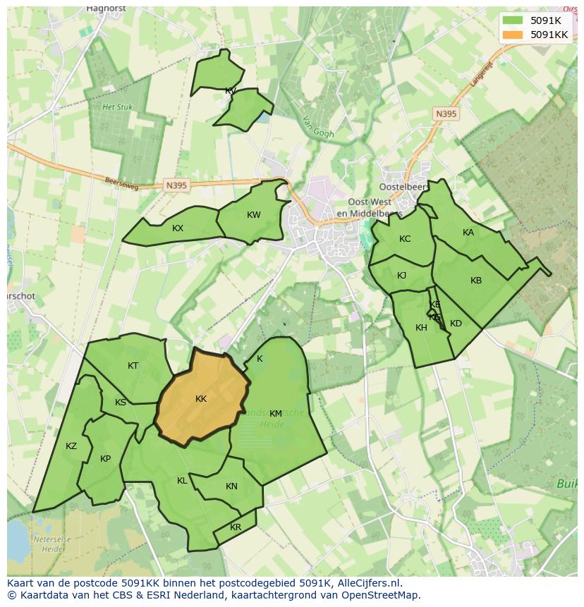 Afbeelding van het postcodegebied 5091 KK op de kaart.