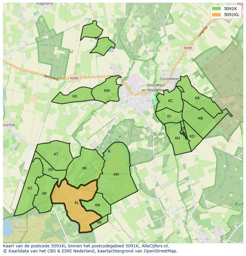 Afbeelding van het postcodegebied 5091 KL op de kaart.