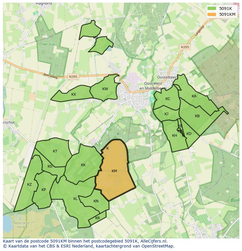 Afbeelding van het postcodegebied 5091 KM op de kaart.