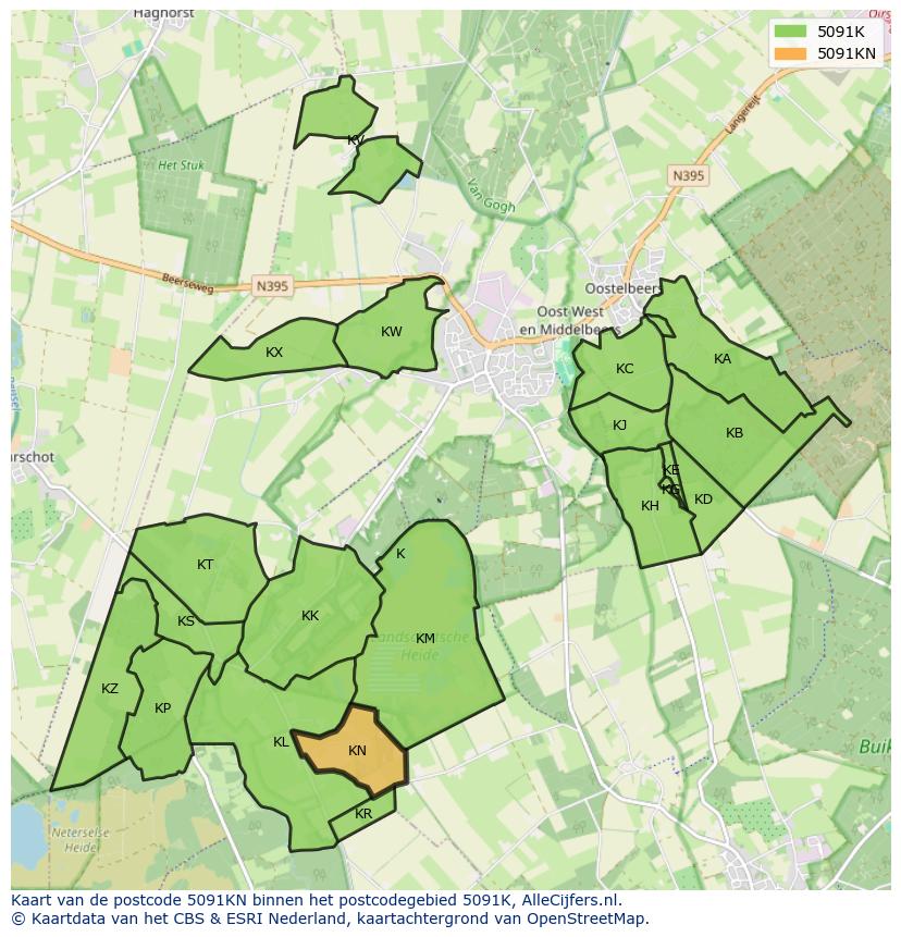Afbeelding van het postcodegebied 5091 KN op de kaart.
