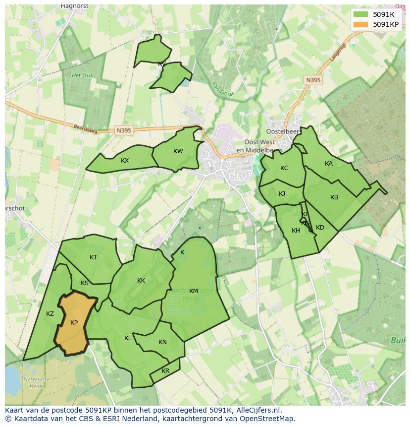 Afbeelding van het postcodegebied 5091 KP op de kaart.