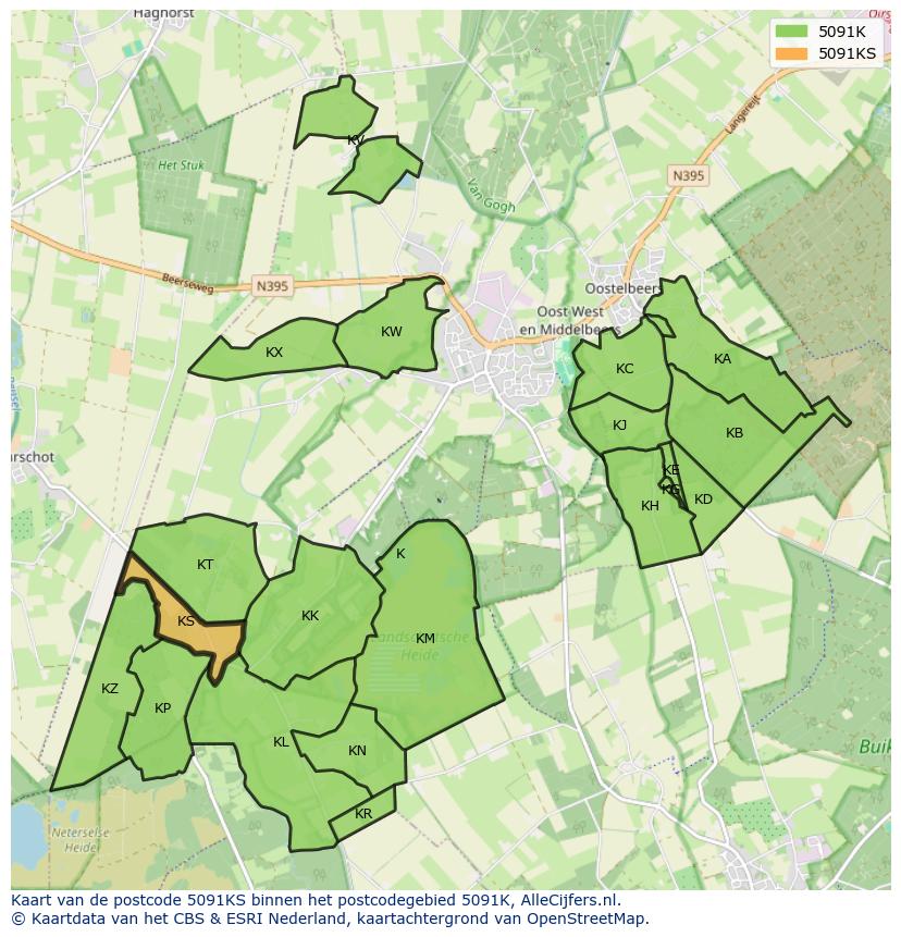 Afbeelding van het postcodegebied 5091 KS op de kaart.