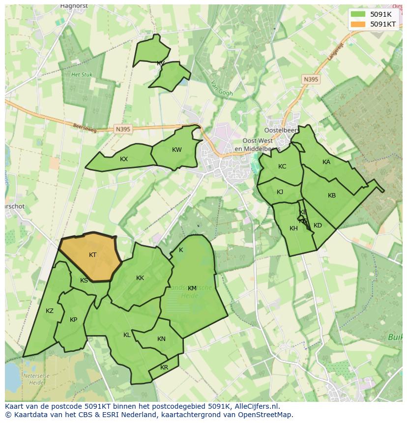 Afbeelding van het postcodegebied 5091 KT op de kaart.