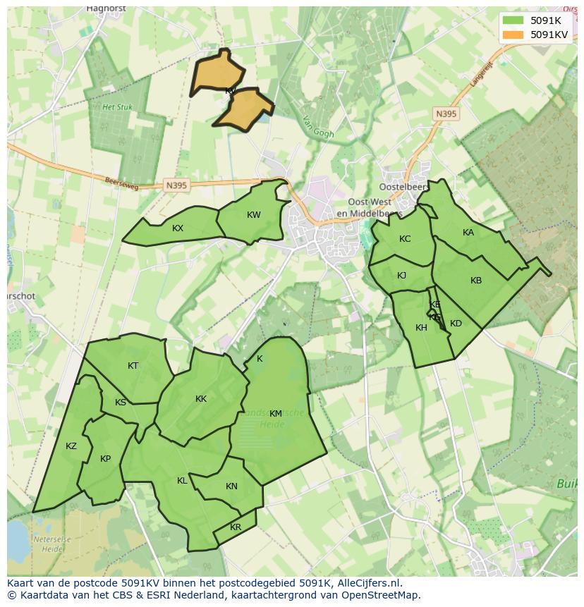 Afbeelding van het postcodegebied 5091 KV op de kaart.