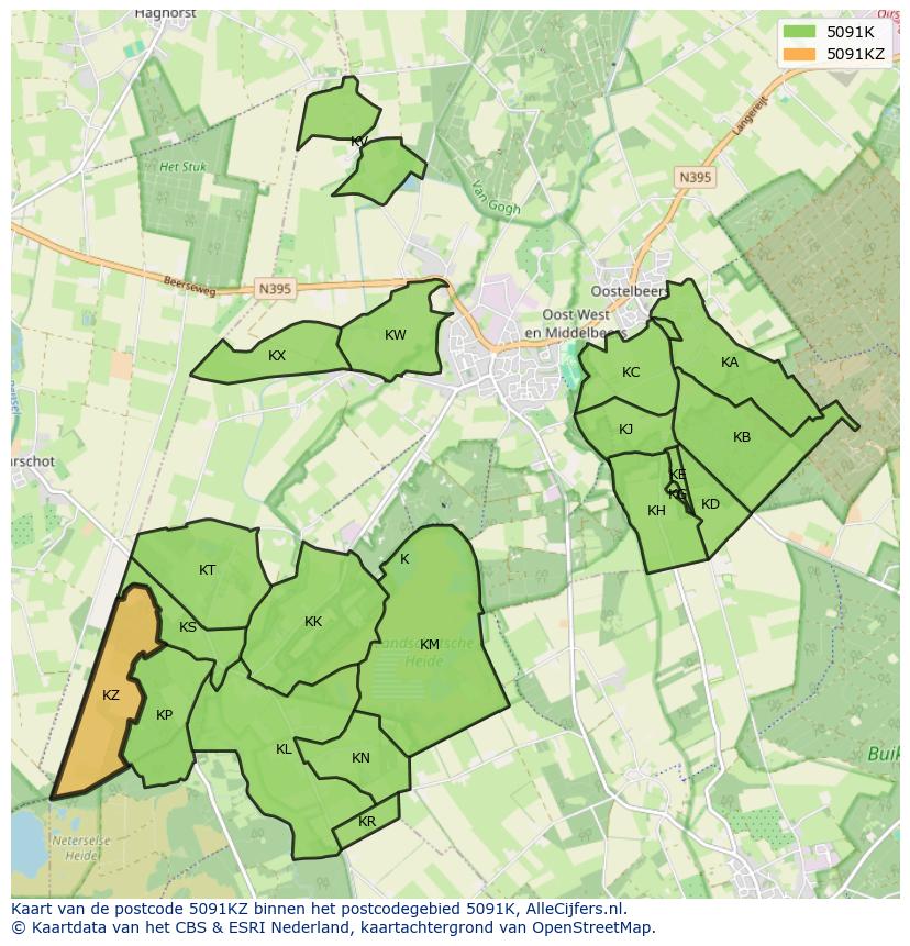 Afbeelding van het postcodegebied 5091 KZ op de kaart.