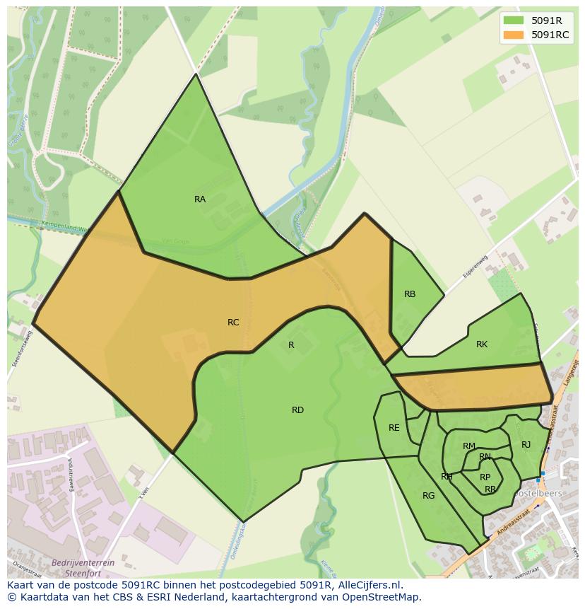 Afbeelding van het postcodegebied 5091 RC op de kaart.