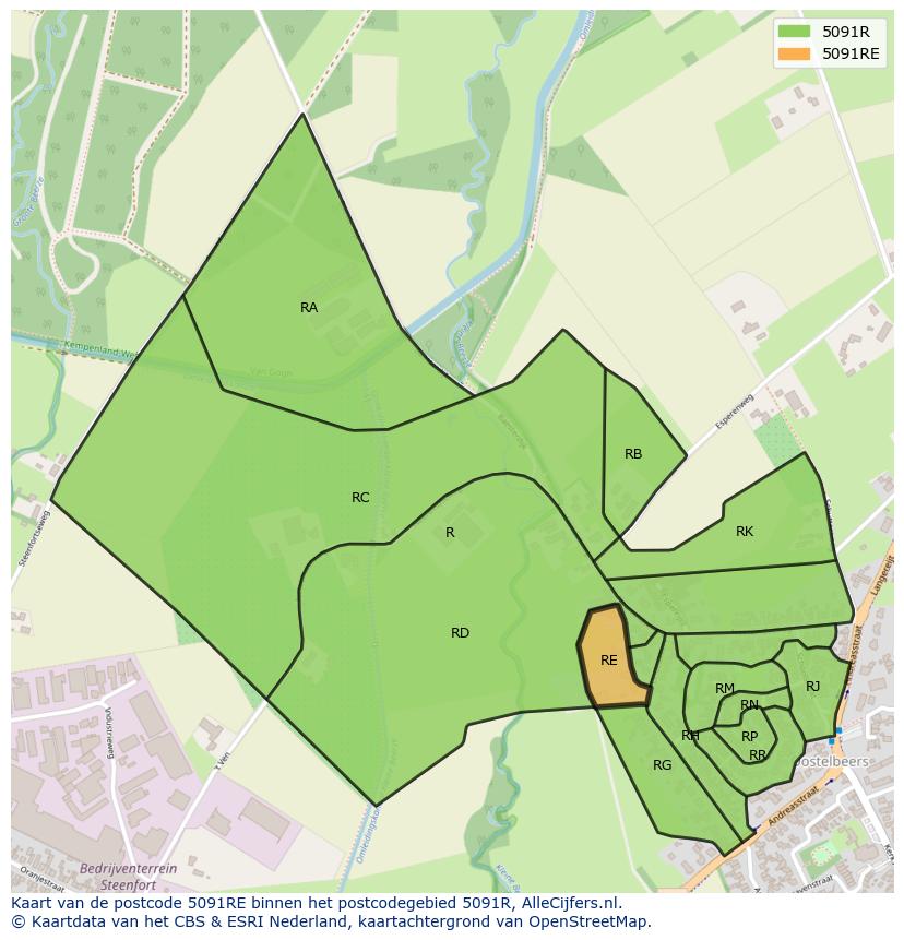 Afbeelding van het postcodegebied 5091 RE op de kaart.