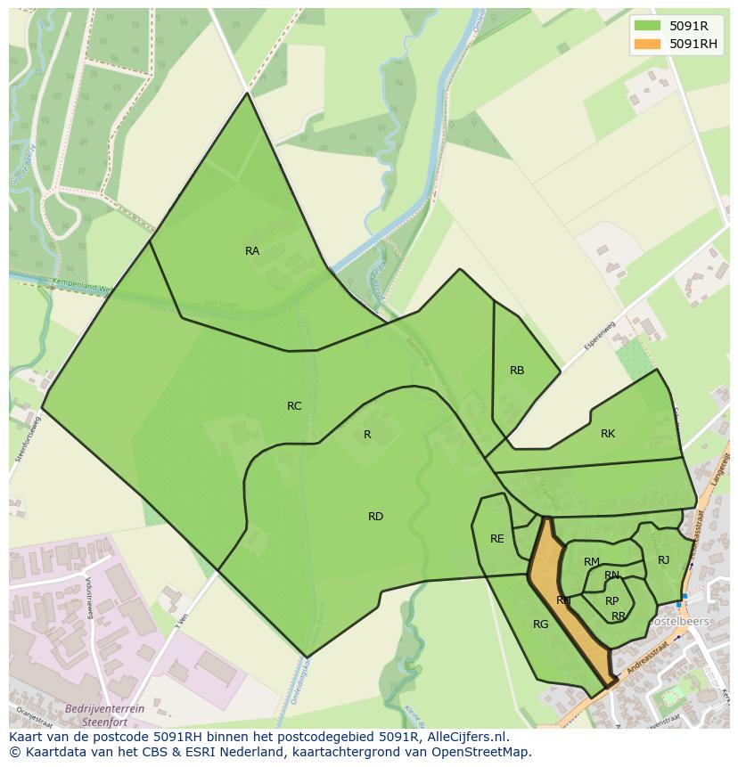 Afbeelding van het postcodegebied 5091 RH op de kaart.