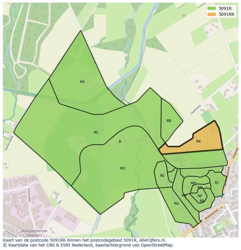 Afbeelding van het postcodegebied 5091 RK op de kaart.