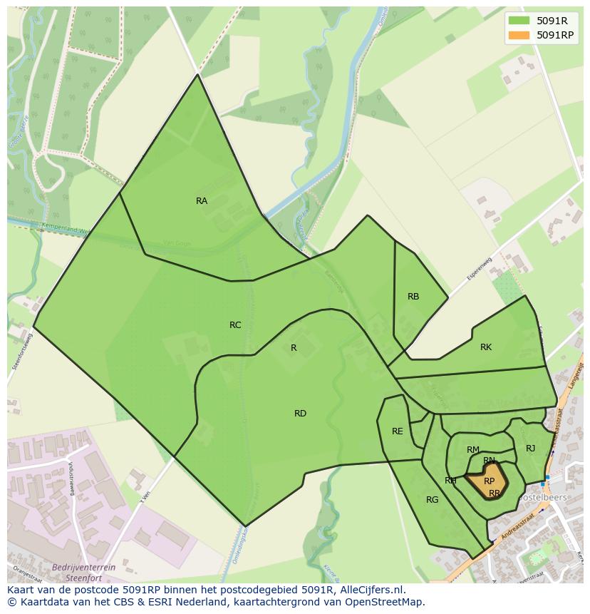 Afbeelding van het postcodegebied 5091 RP op de kaart.