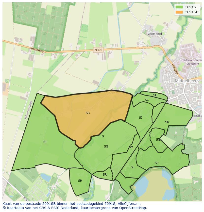 Afbeelding van het postcodegebied 5091 SB op de kaart.