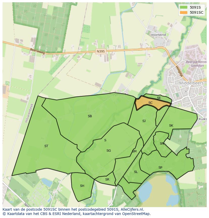 Afbeelding van het postcodegebied 5091 SC op de kaart.