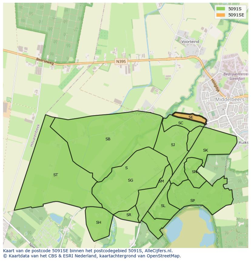 Afbeelding van het postcodegebied 5091 SE op de kaart.