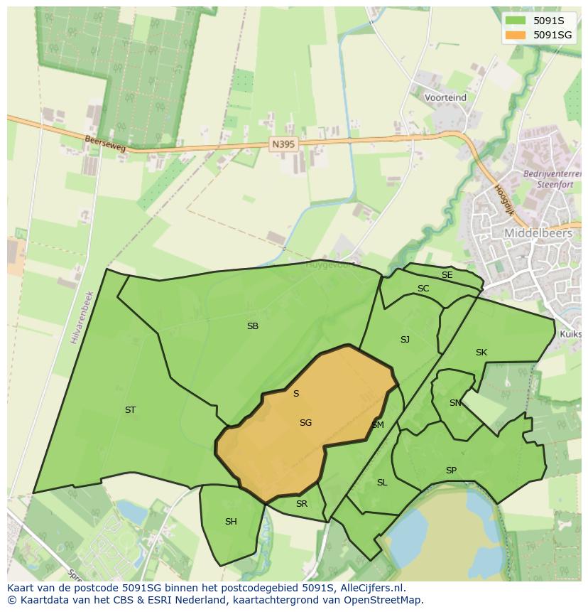 Afbeelding van het postcodegebied 5091 SG op de kaart.