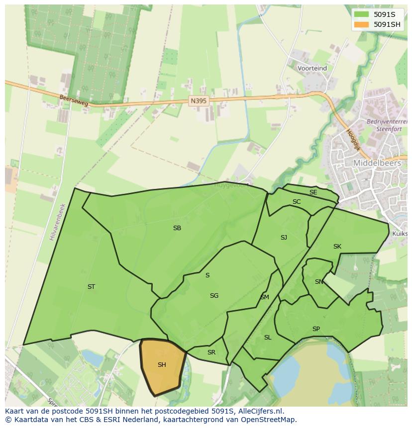 Afbeelding van het postcodegebied 5091 SH op de kaart.
