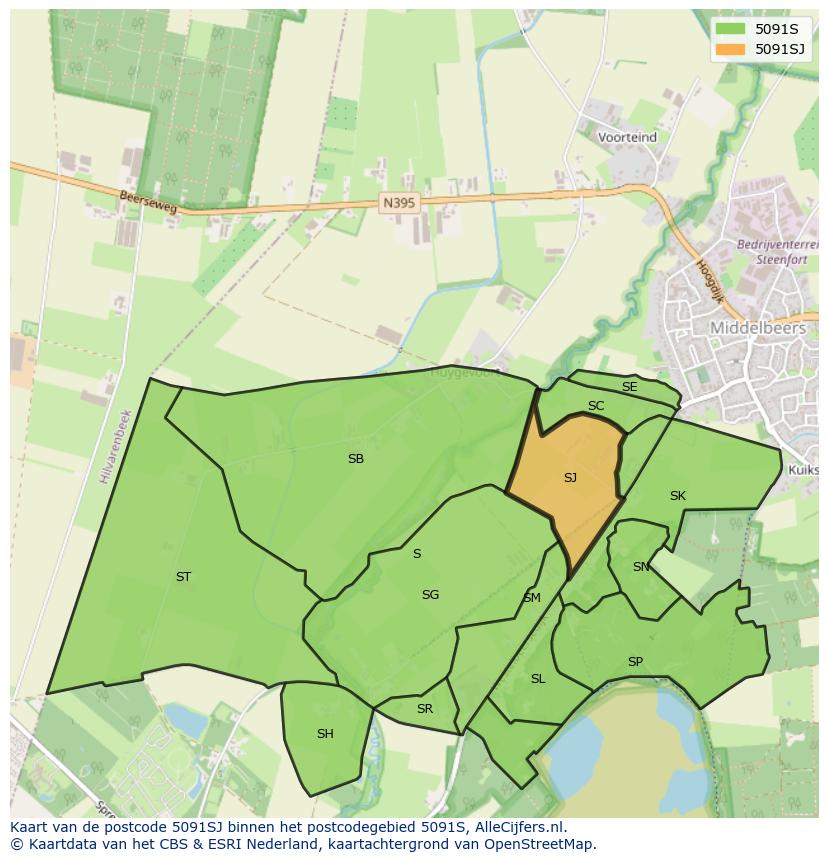 Afbeelding van het postcodegebied 5091 SJ op de kaart.