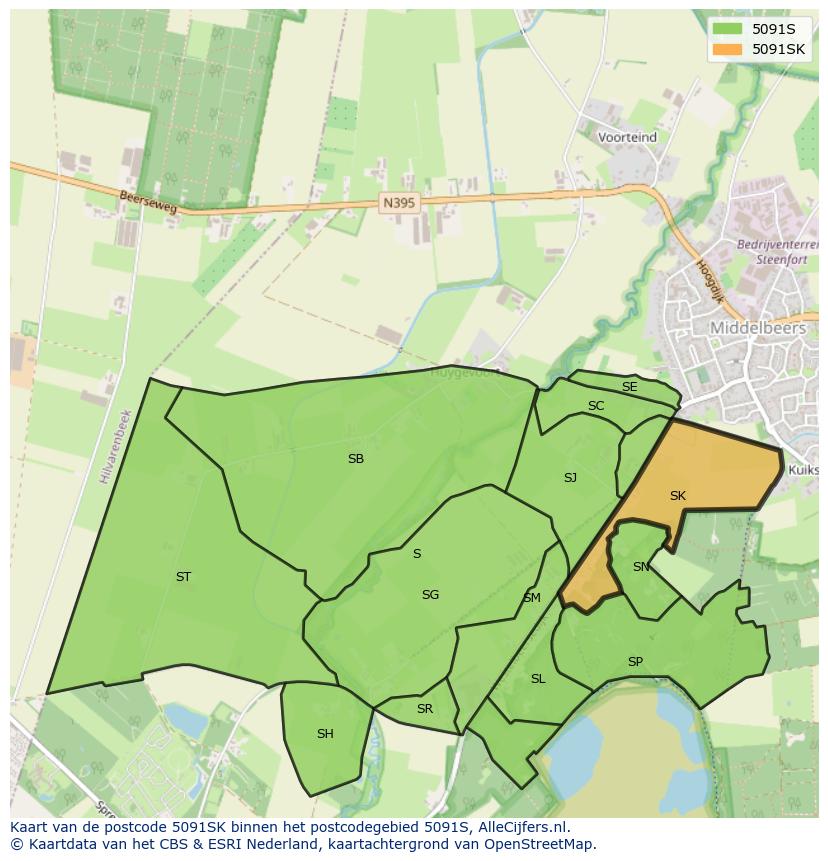 Afbeelding van het postcodegebied 5091 SK op de kaart.