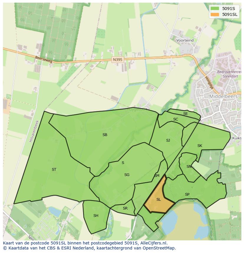 Afbeelding van het postcodegebied 5091 SL op de kaart.