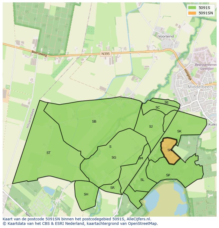 Afbeelding van het postcodegebied 5091 SN op de kaart.
