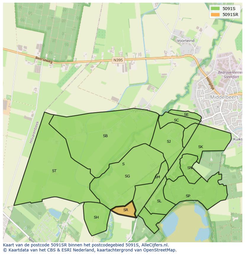 Afbeelding van het postcodegebied 5091 SR op de kaart.