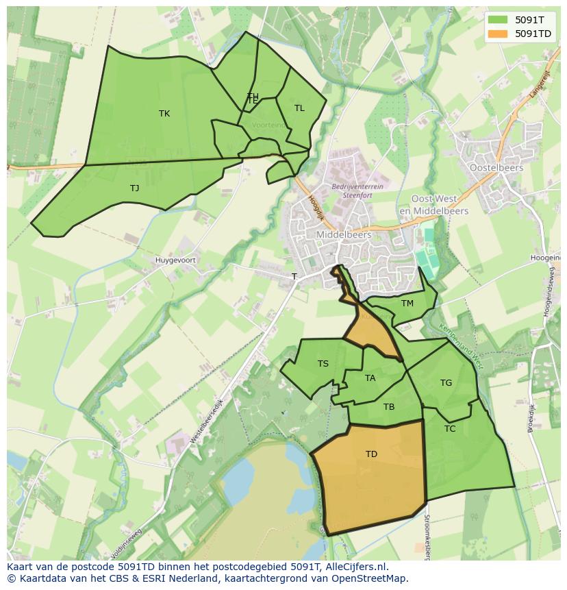 Afbeelding van het postcodegebied 5091 TD op de kaart.