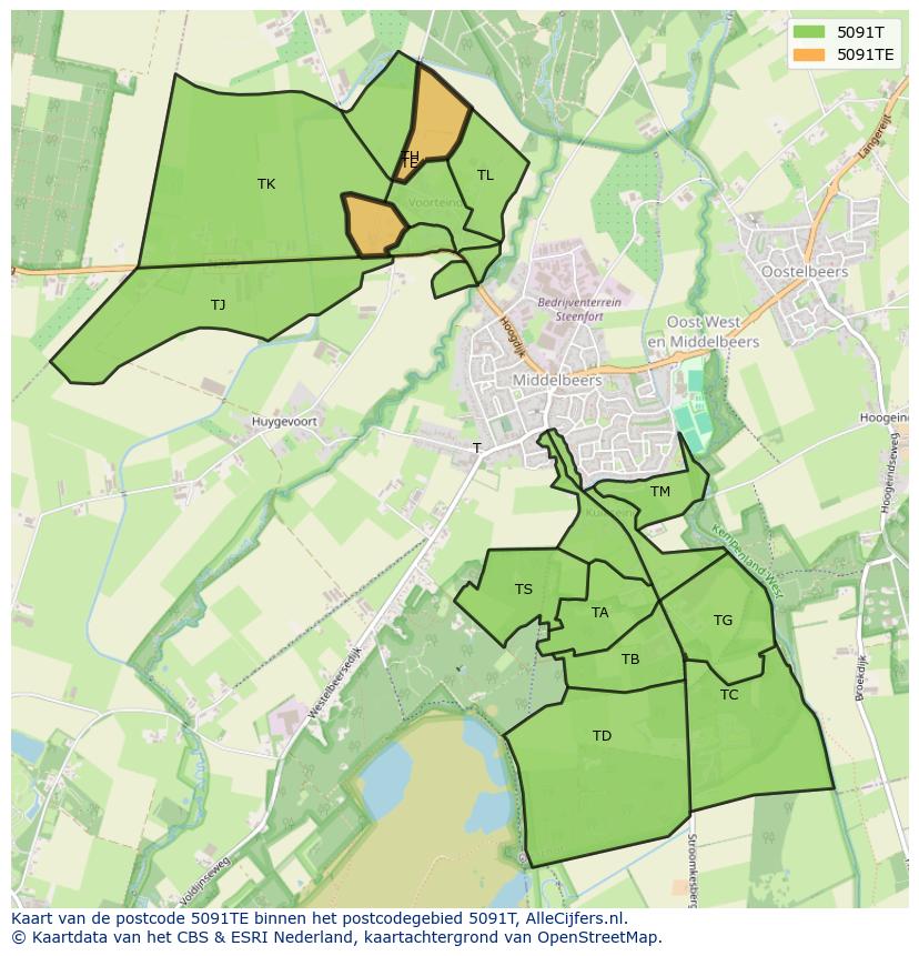 Afbeelding van het postcodegebied 5091 TE op de kaart.