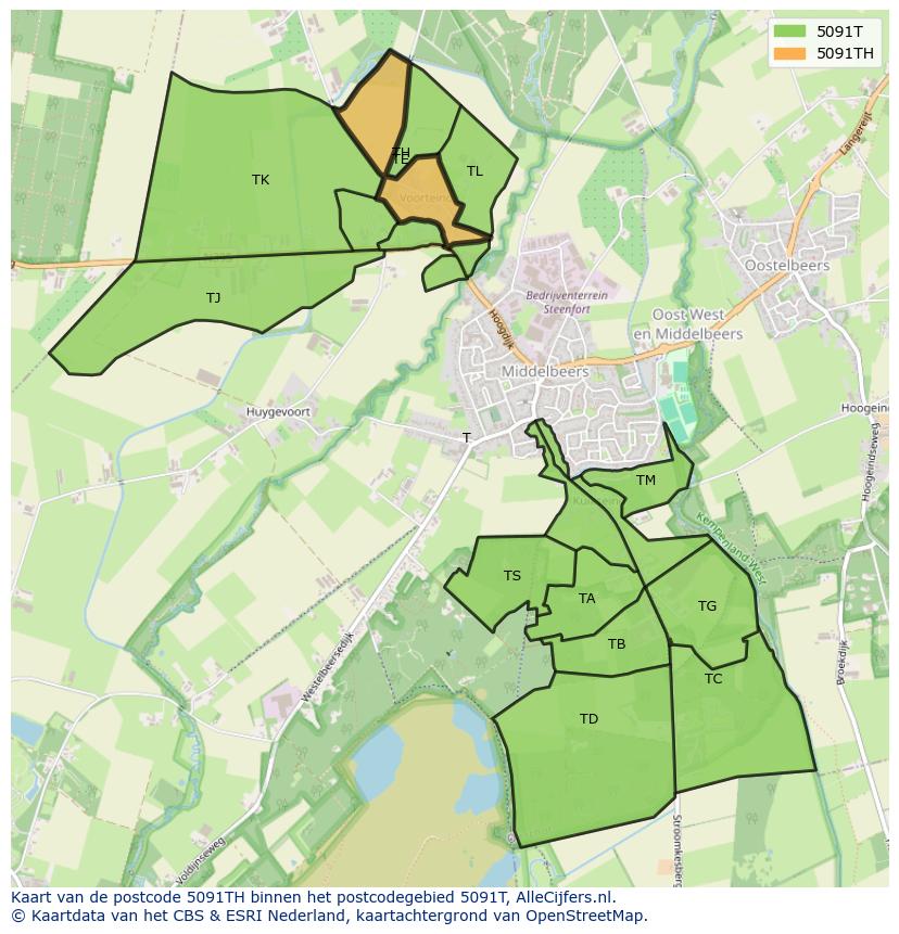 Afbeelding van het postcodegebied 5091 TH op de kaart.