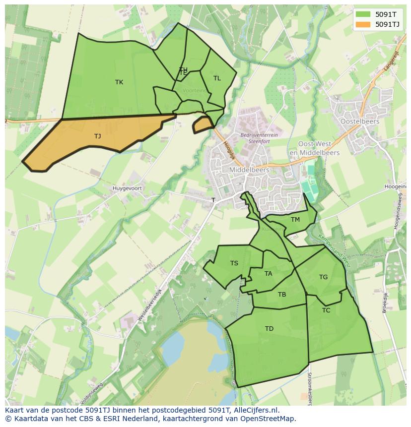 Afbeelding van het postcodegebied 5091 TJ op de kaart.