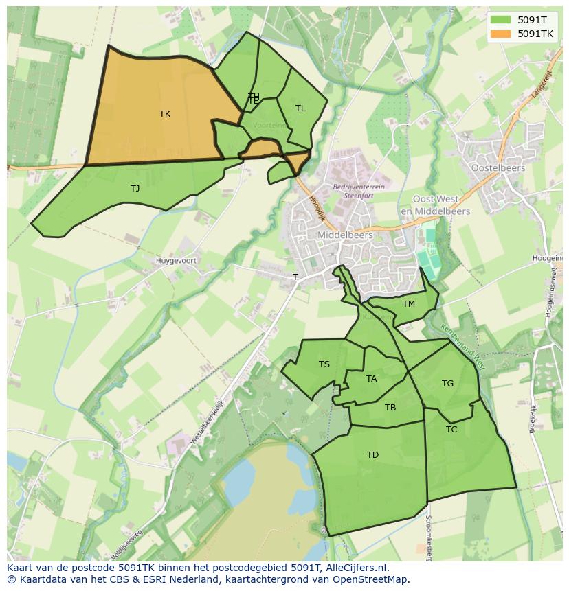 Afbeelding van het postcodegebied 5091 TK op de kaart.