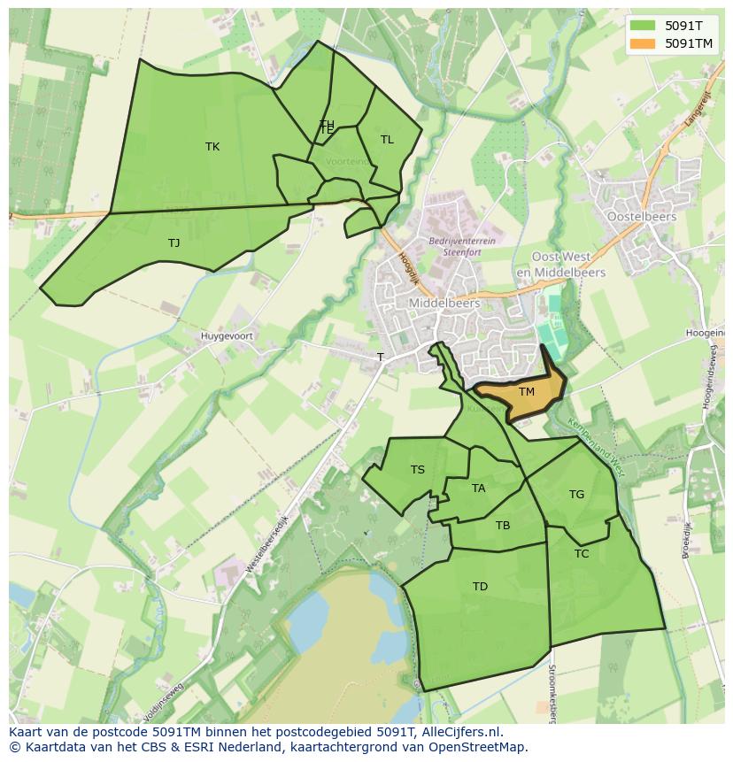 Afbeelding van het postcodegebied 5091 TM op de kaart.