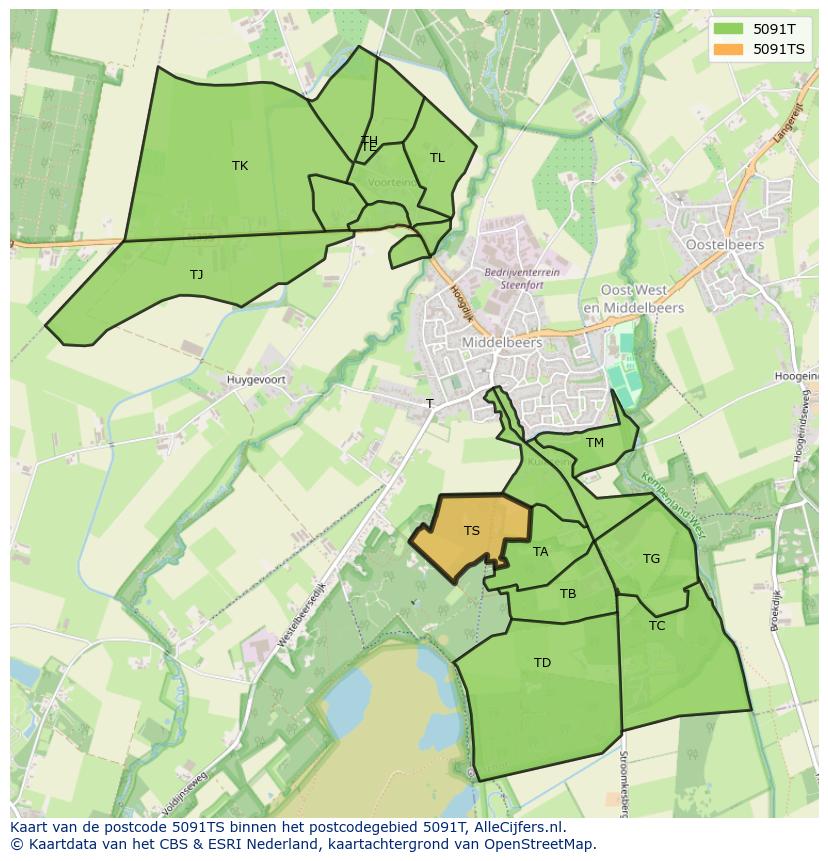 Afbeelding van het postcodegebied 5091 TS op de kaart.