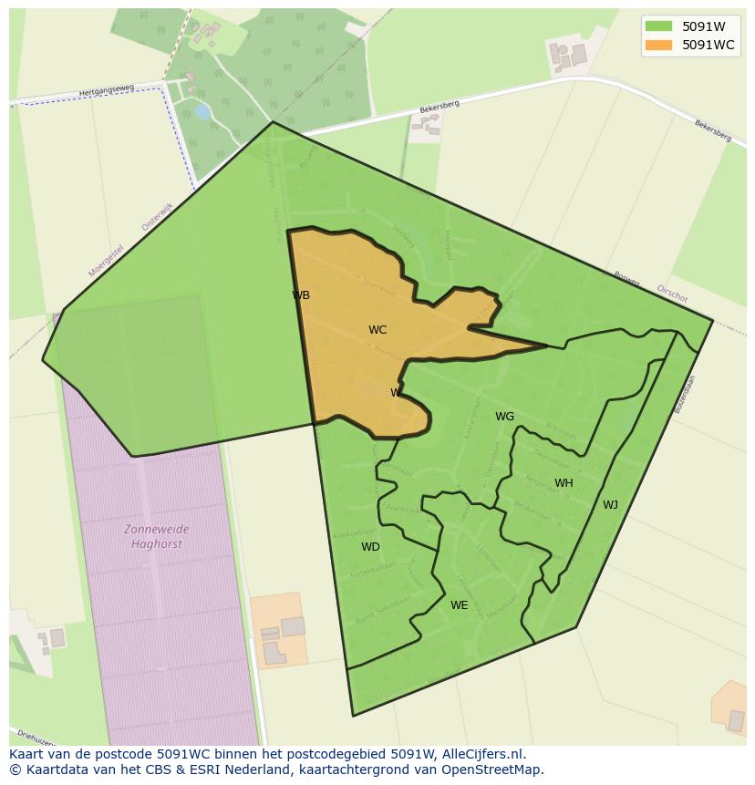 Afbeelding van het postcodegebied 5091 WC op de kaart.