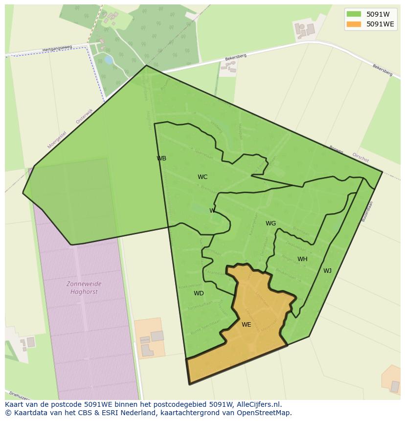 Afbeelding van het postcodegebied 5091 WE op de kaart.