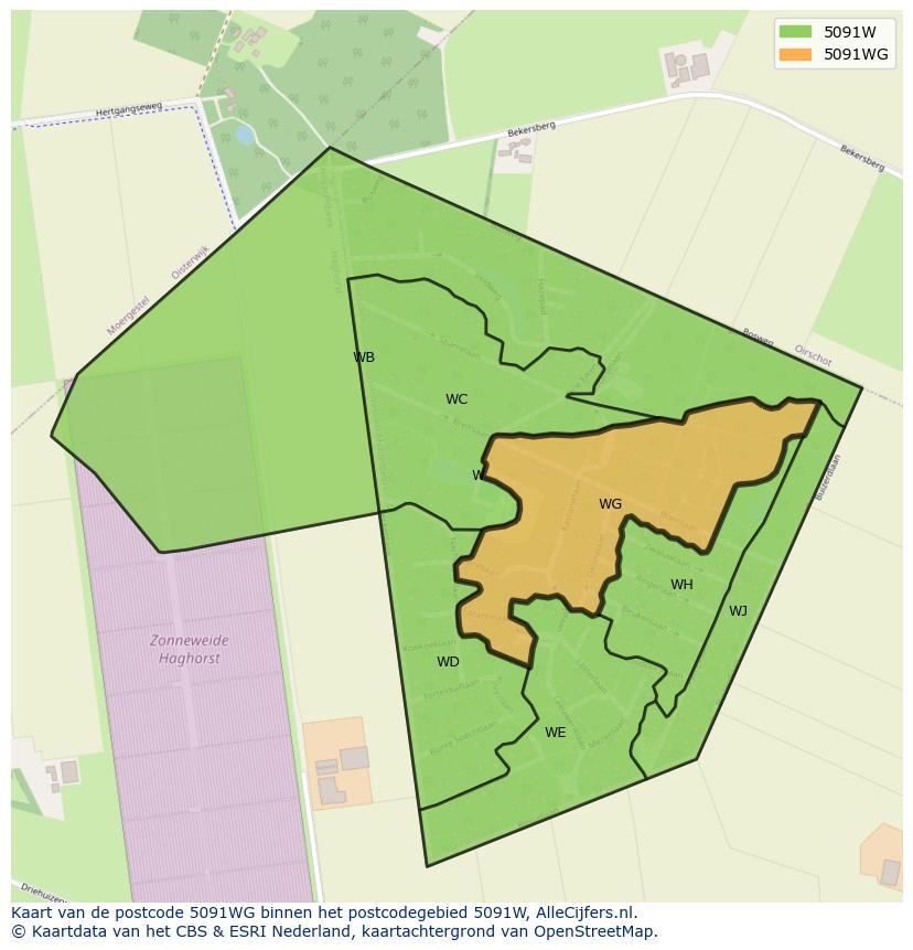 Afbeelding van het postcodegebied 5091 WG op de kaart.