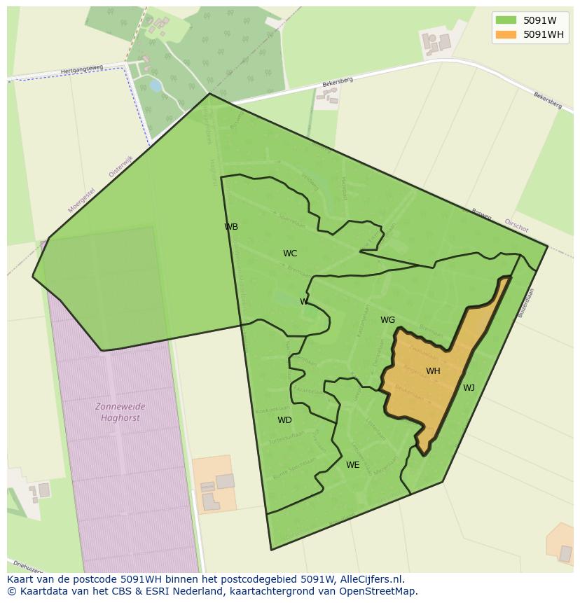 Afbeelding van het postcodegebied 5091 WH op de kaart.