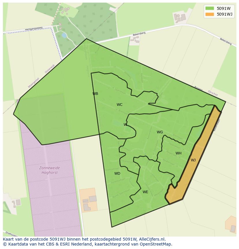 Afbeelding van het postcodegebied 5091 WJ op de kaart.