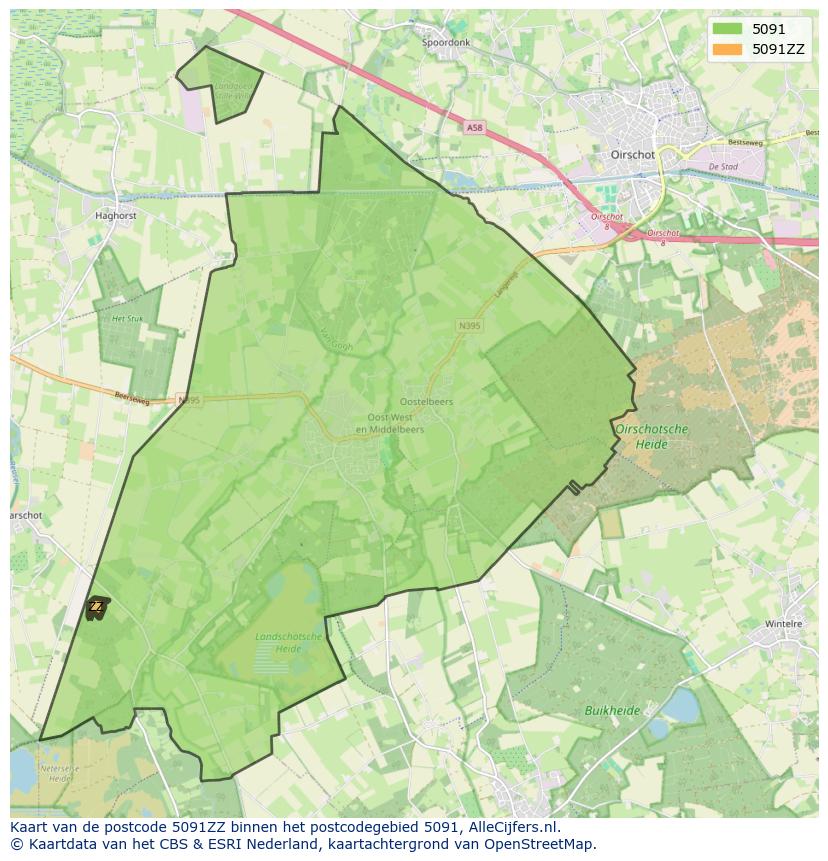 Afbeelding van het postcodegebied 5091 ZZ op de kaart.