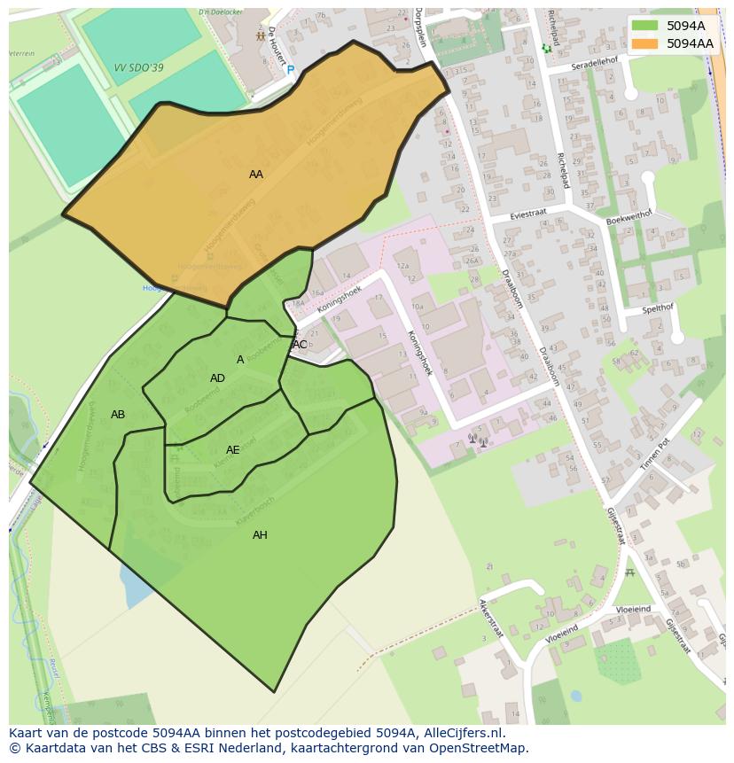 Afbeelding van het postcodegebied 5094 AA op de kaart.