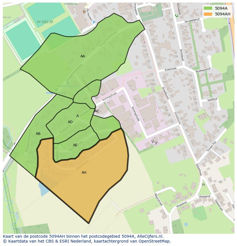 Afbeelding van het postcodegebied 5094 AH op de kaart.