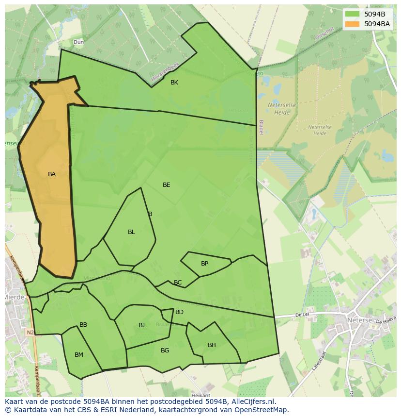 Afbeelding van het postcodegebied 5094 BA op de kaart.