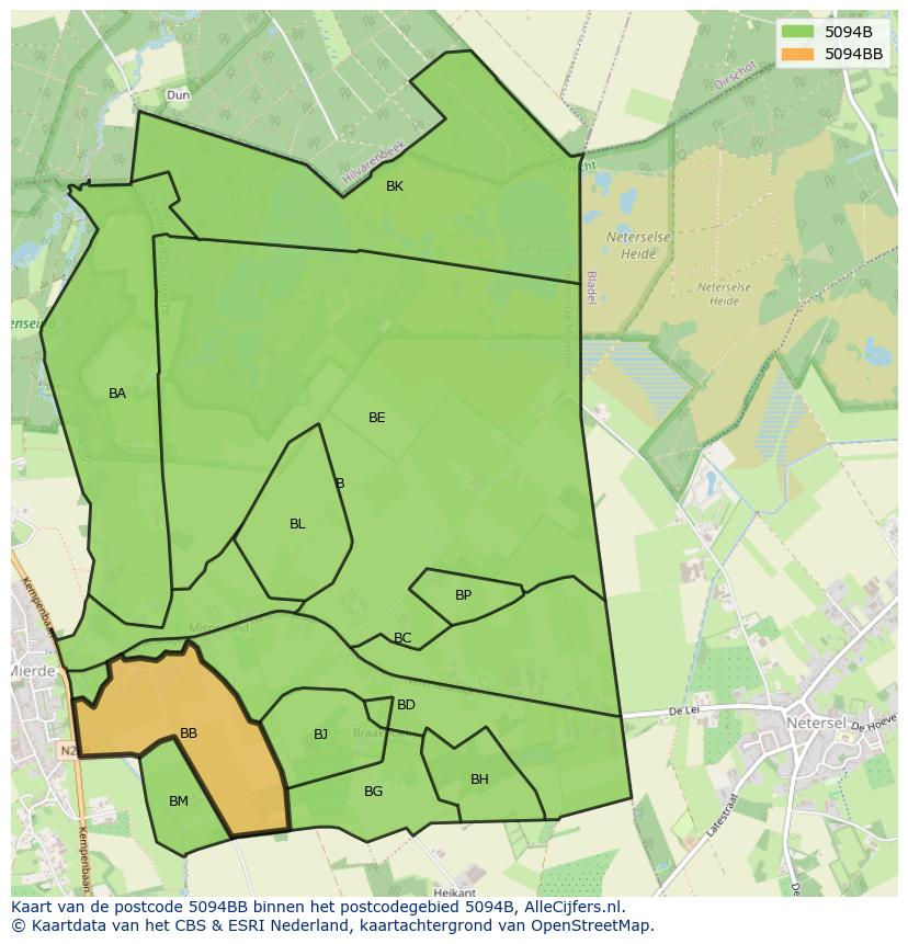 Afbeelding van het postcodegebied 5094 BB op de kaart.