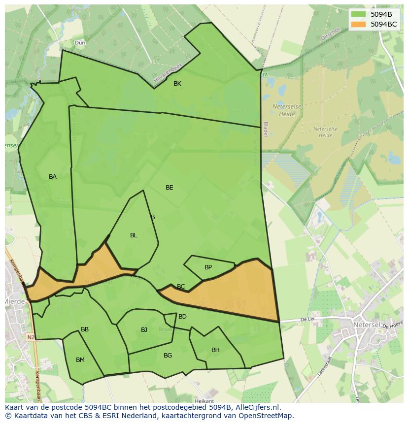 Afbeelding van het postcodegebied 5094 BC op de kaart.