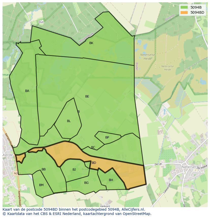 Afbeelding van het postcodegebied 5094 BD op de kaart.