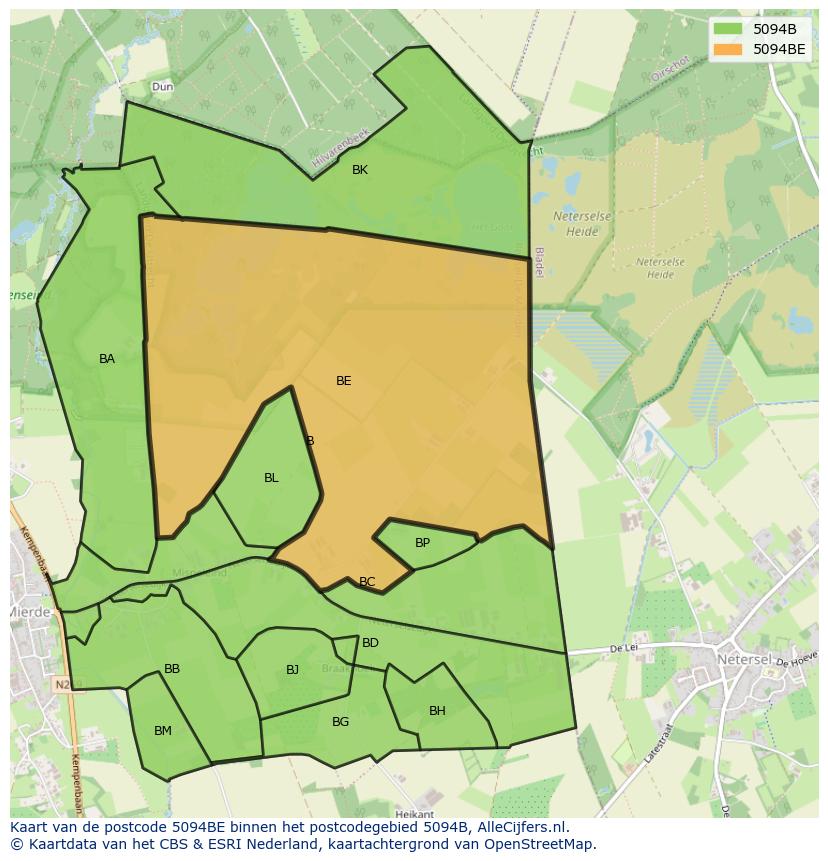 Afbeelding van het postcodegebied 5094 BE op de kaart.