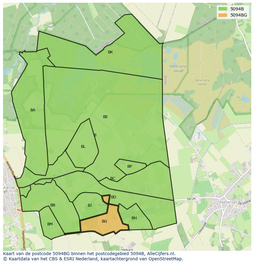 Afbeelding van het postcodegebied 5094 BG op de kaart.