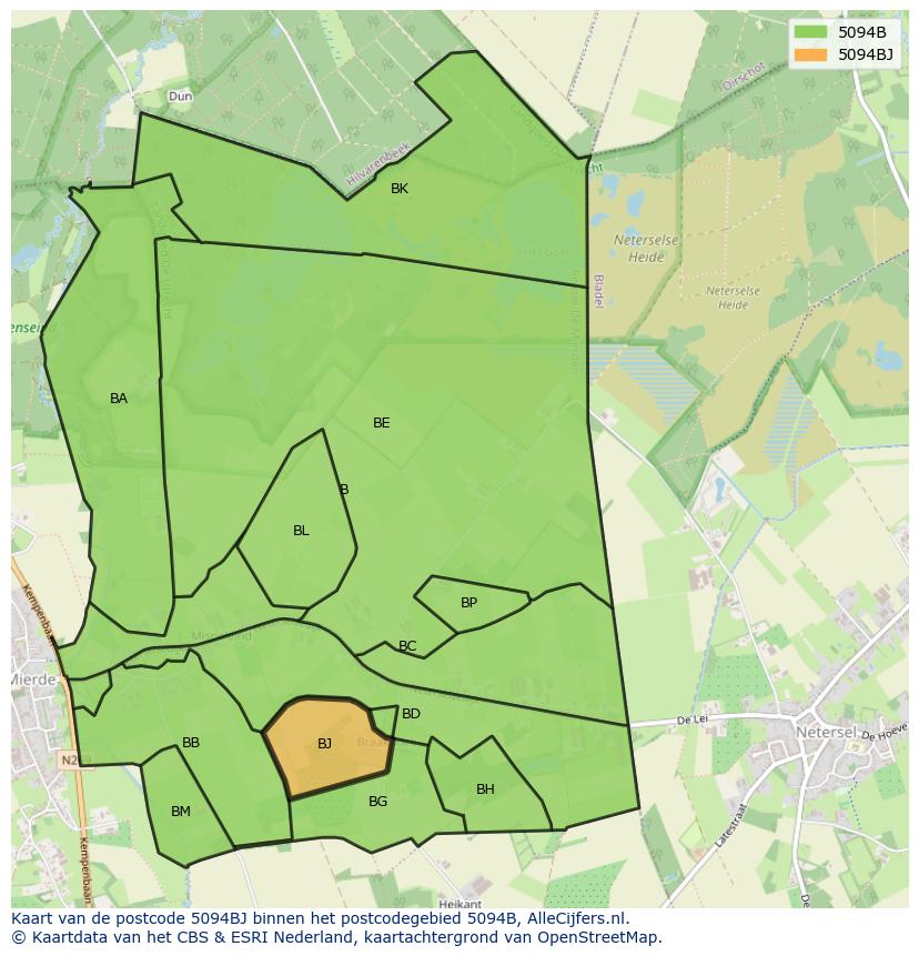 Afbeelding van het postcodegebied 5094 BJ op de kaart.