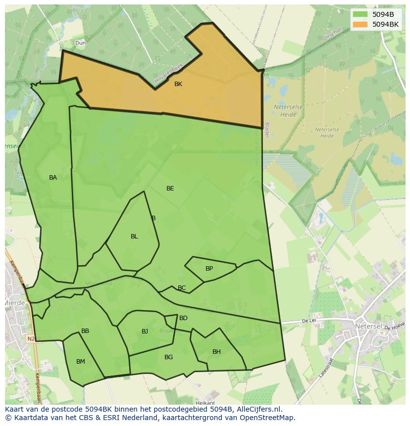 Afbeelding van het postcodegebied 5094 BK op de kaart.