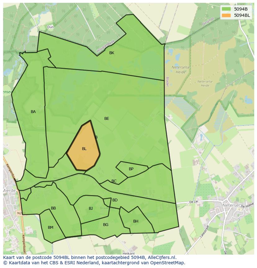 Afbeelding van het postcodegebied 5094 BL op de kaart.